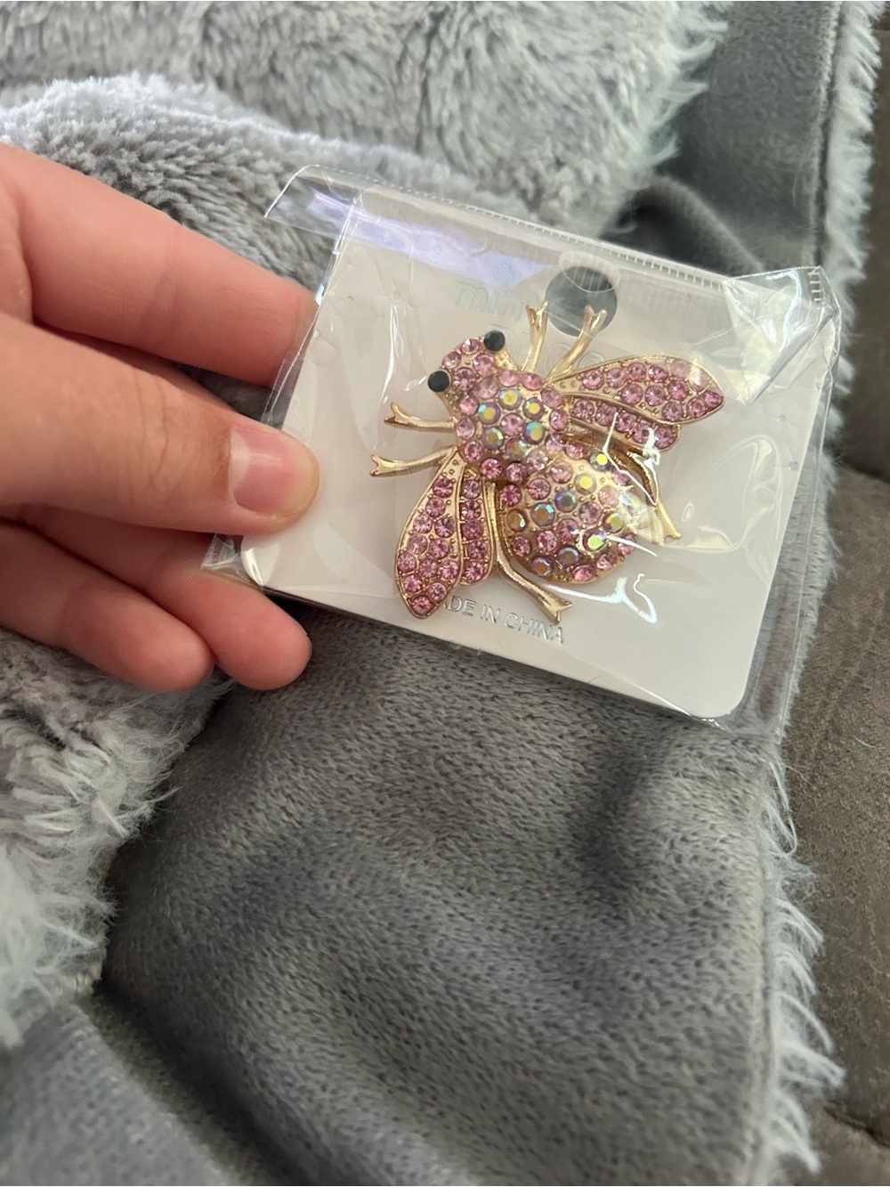 4/$50 Sparkling Pink Bee Brooch - Gold Tone Accent